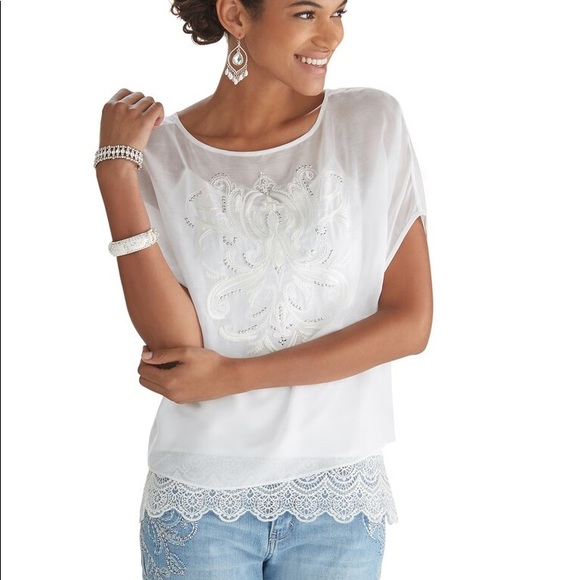 White House Black Market Tops - White House Black Market White Lace Blouse